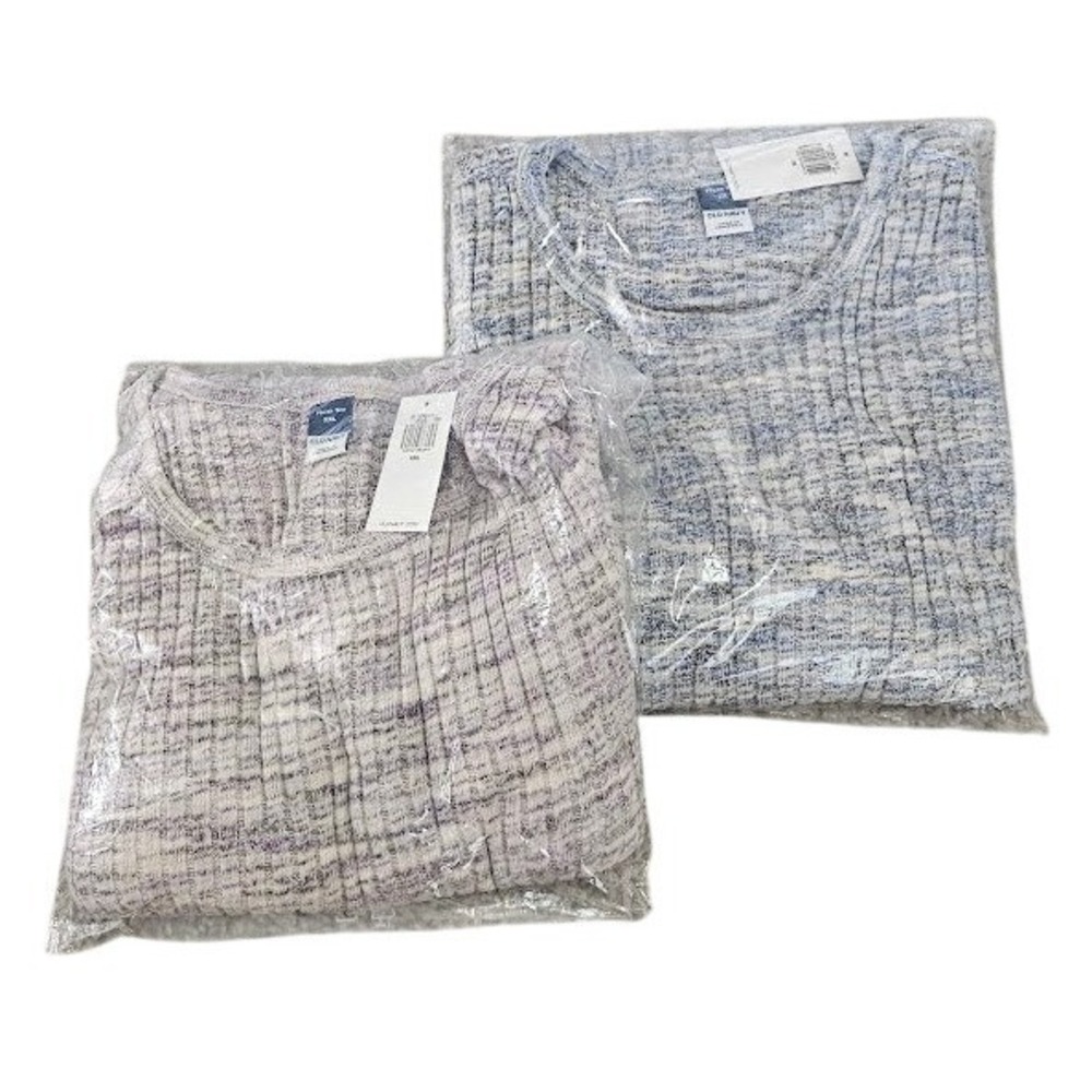 Old Navy Two Plush Ribbed Tee Women XXL Purple Blue New Knit Shirt
